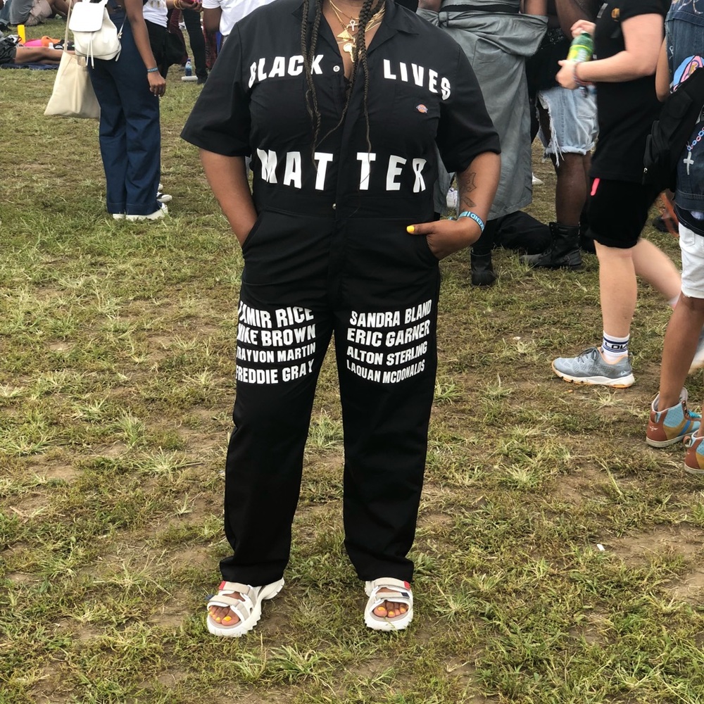 Custom black lives matter jumpsuit.